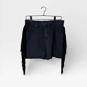 Lucky Brand Coachella Black Fringe Denim Skirt Size 6/28 NWT (B)
